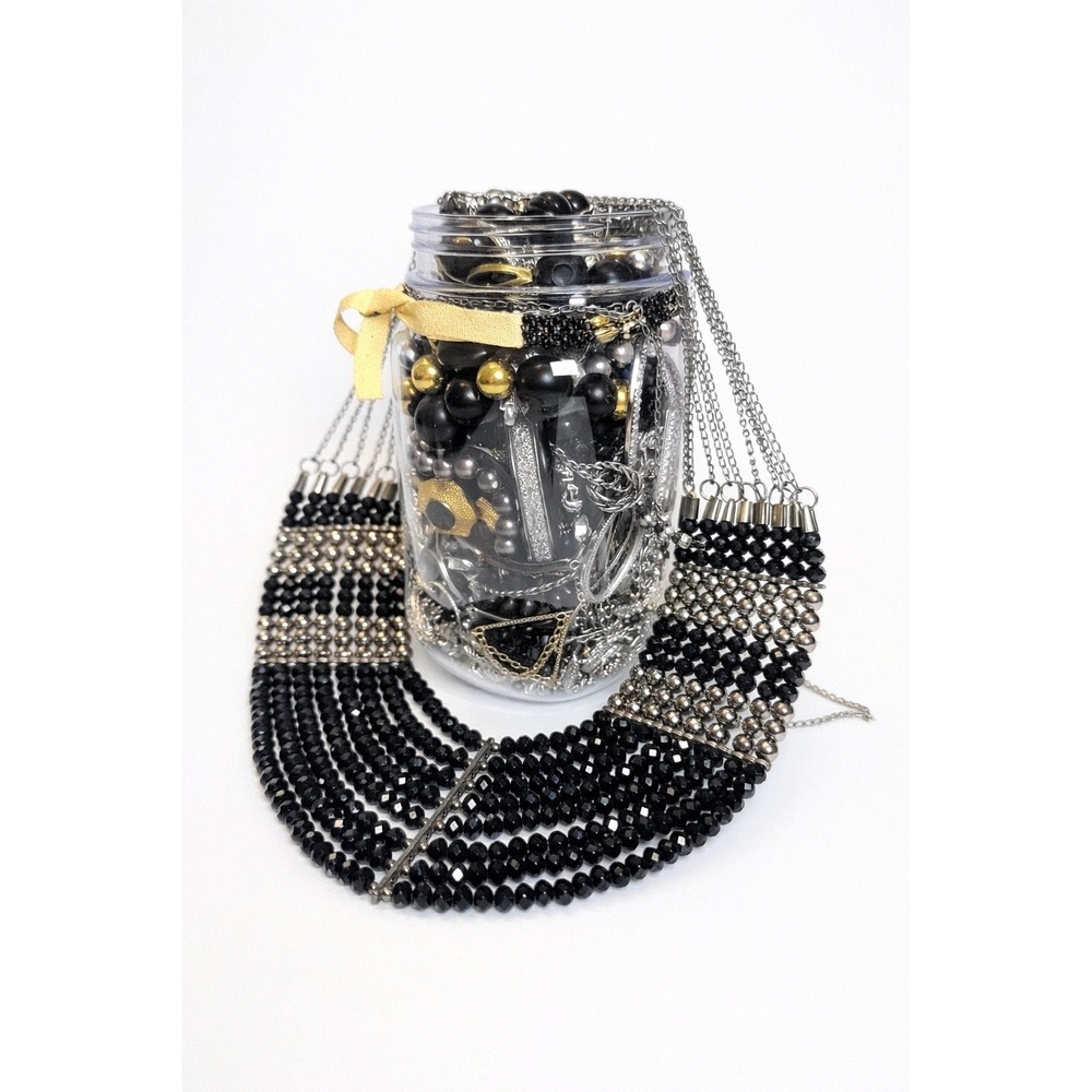 Premium Black Mystery Jewelry Jar 16oz Container Vintage Contemporary Mix